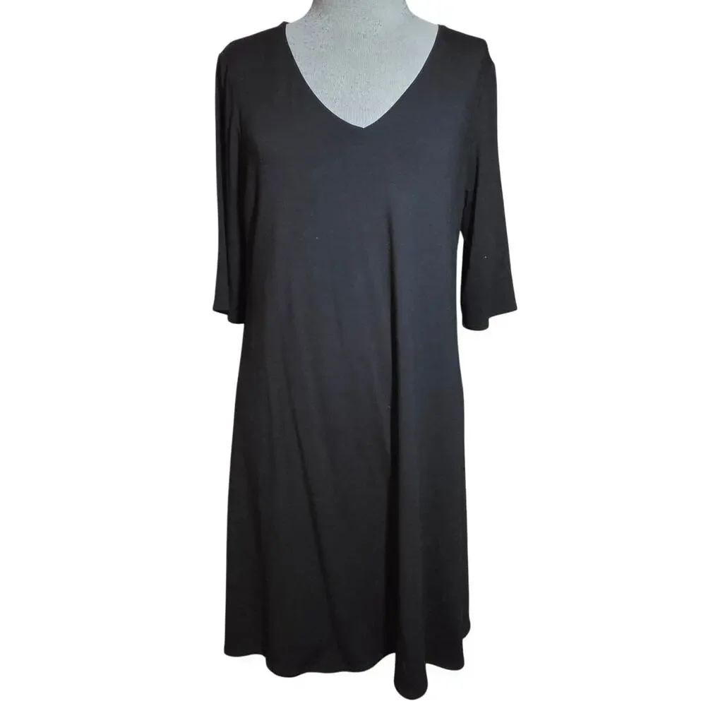 Eileen Fisher Black V Neck Shirt Dress Size Medium